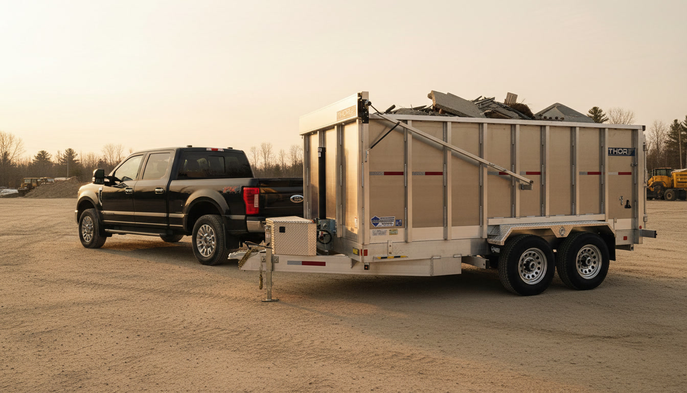THOR aluminum trailer on a landscaping job site